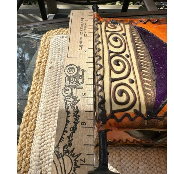 Candle holder Vintage Stretched Skin Square Painted ethnic tribal metal pink 7” - Picture 13 of 14